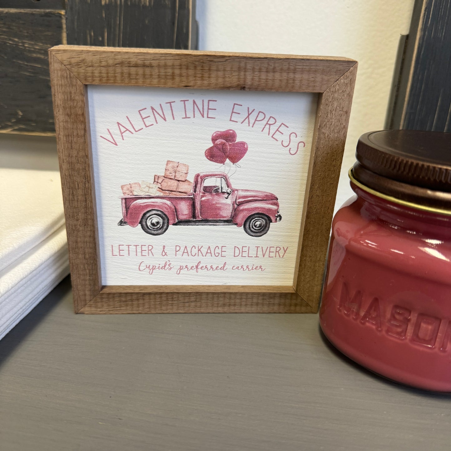 Kendrick Home - Valentine Express Pink Truck Mini Wood Sign