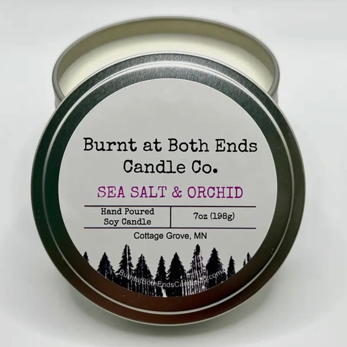 Burnt at Both Ends Candle 7oz Tin Sea Salt & Orchid BKV Decor