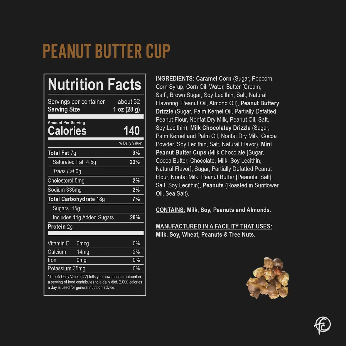 Funky Chunky Chocolate Popcorn - Peanut Butter Cup 5oz Bag