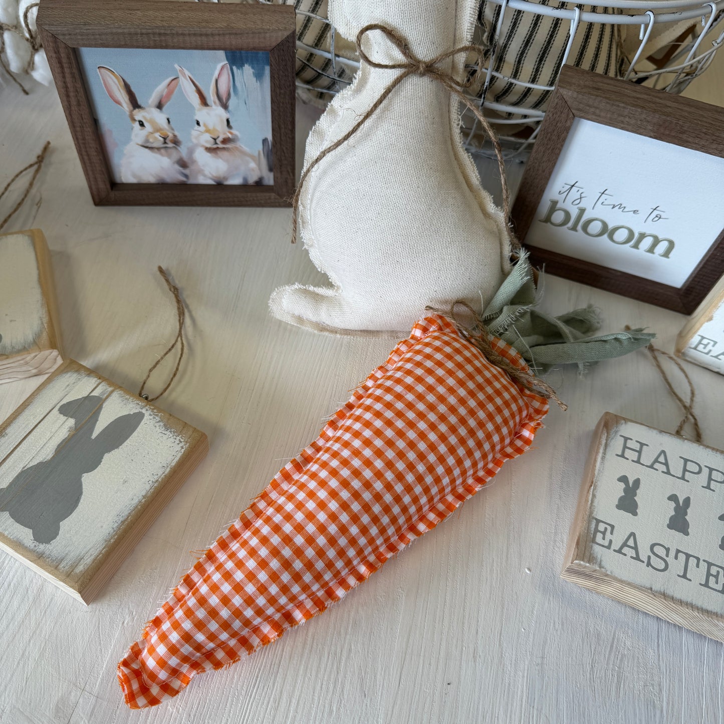 Rustic Fabric Carrots - Orange Gingham