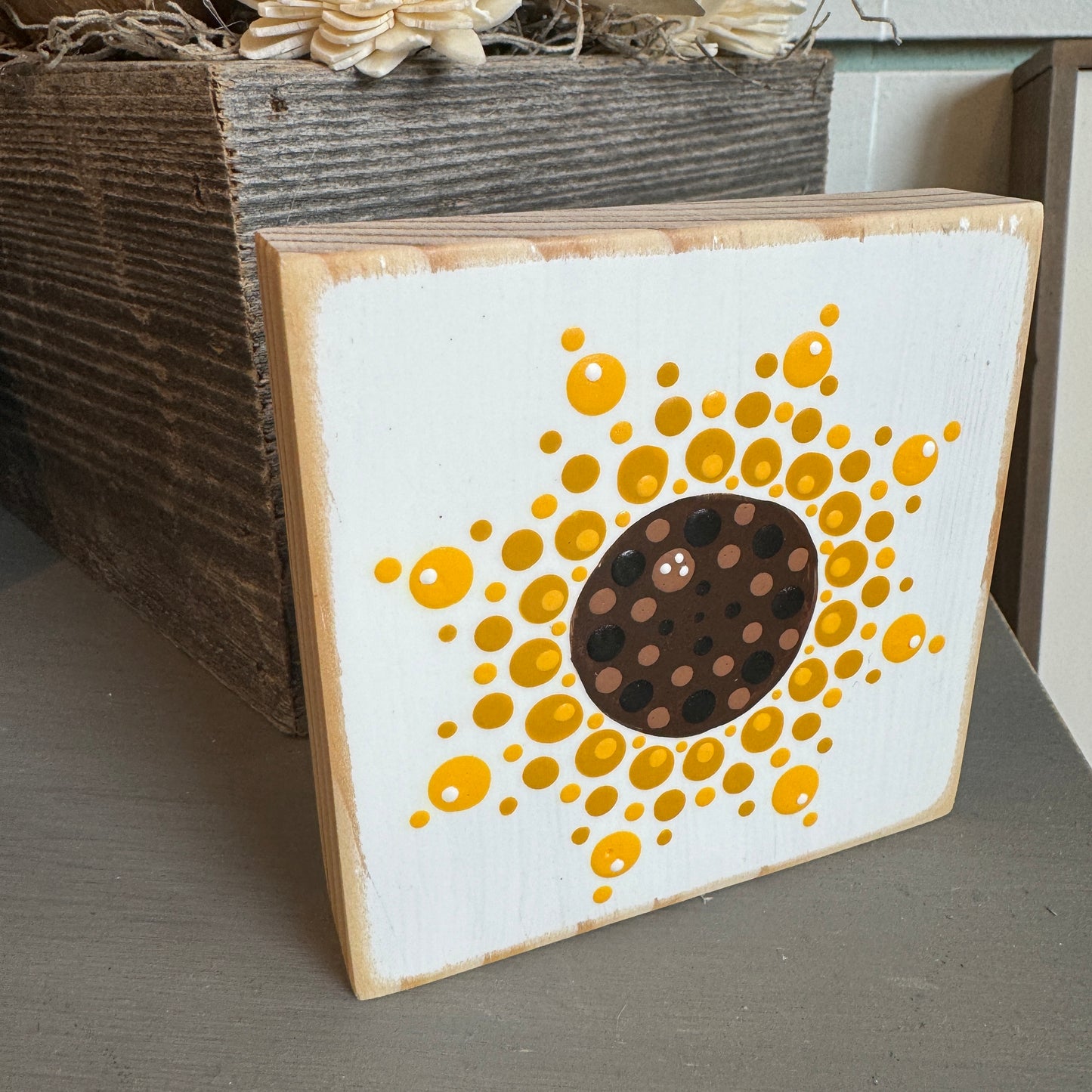 Yellow Sunflower Mandala Mini Wood Sign