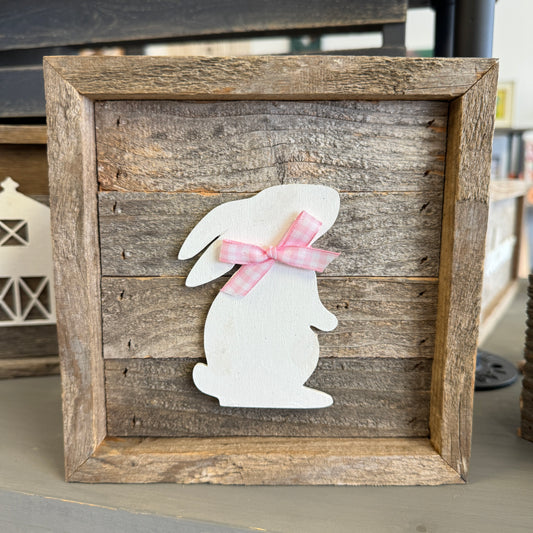 Rustic Wood Sign - Easter Bunny with Pink Bow