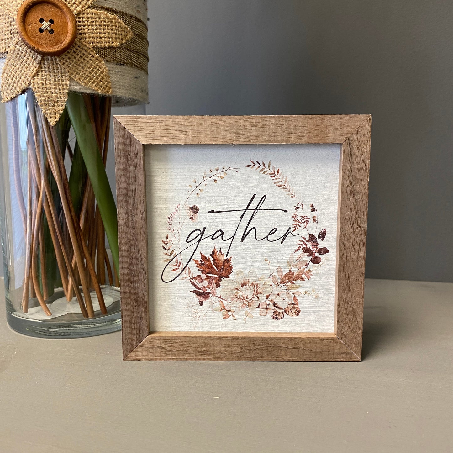 Autumn Gather Wreath Wood Sign