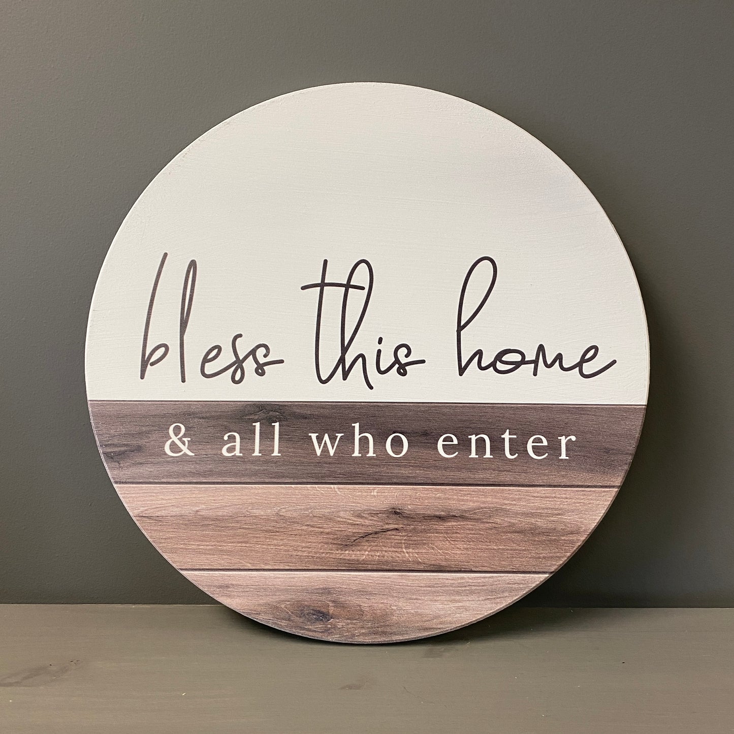 Bless This Home White and Wood Circle Sign