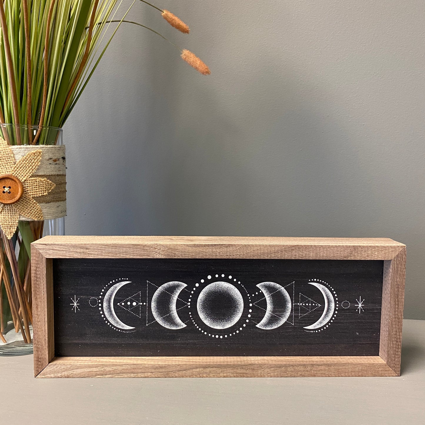 Boho Moon Phase Wood Sign - Black