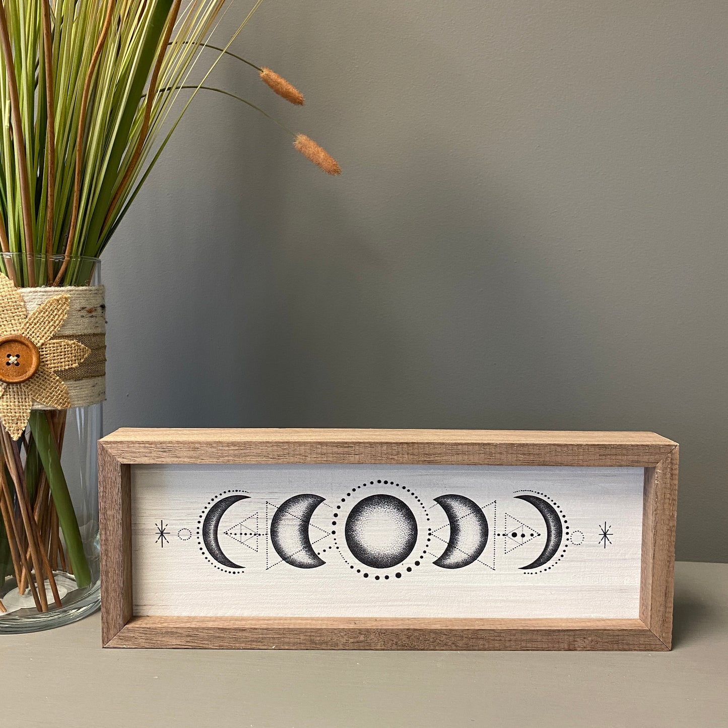 Boho Moon Phase Wood Sign - White
