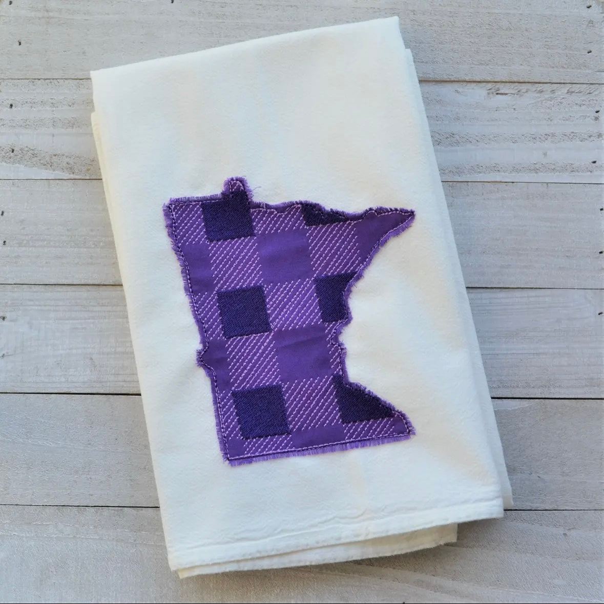 Embroidered Tea Towel - Purple Plaid MN