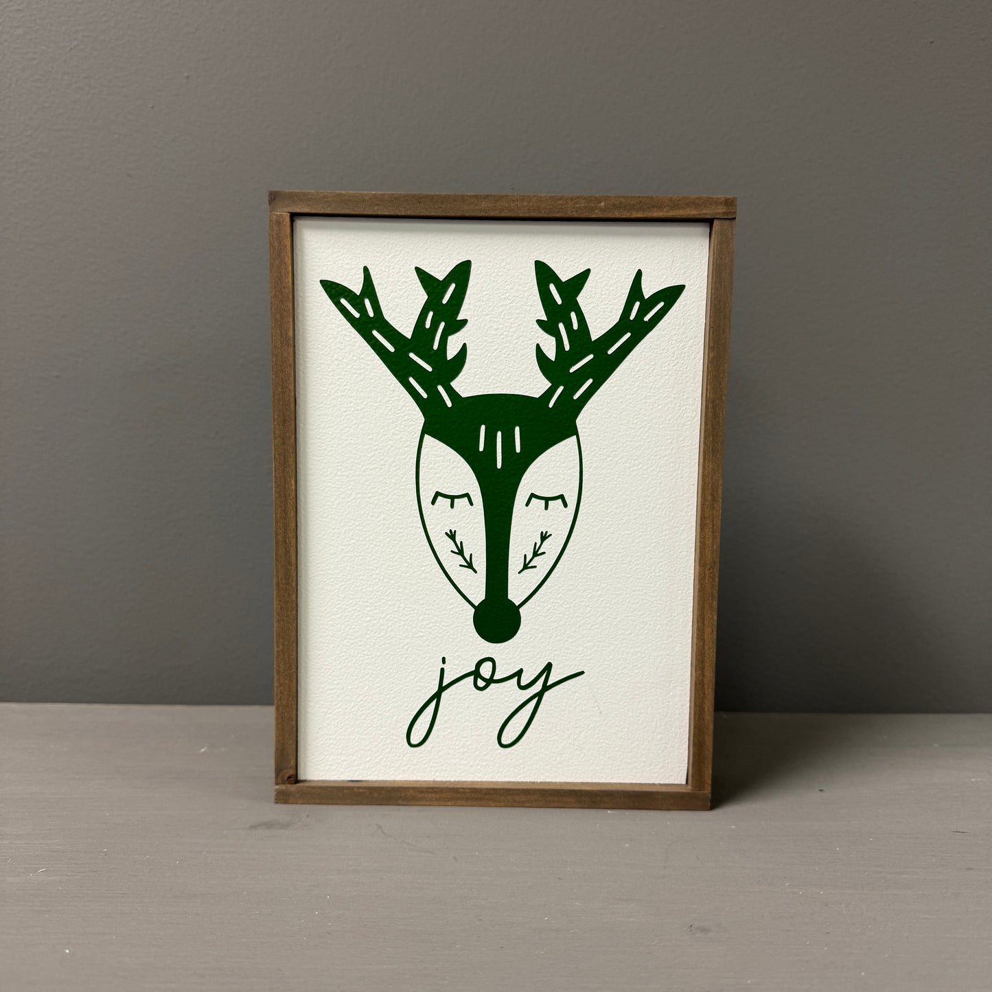 Green Reindeer Joy Wood Sign
