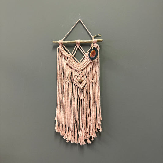 Macrame Wall Hanging - Pink with Agate