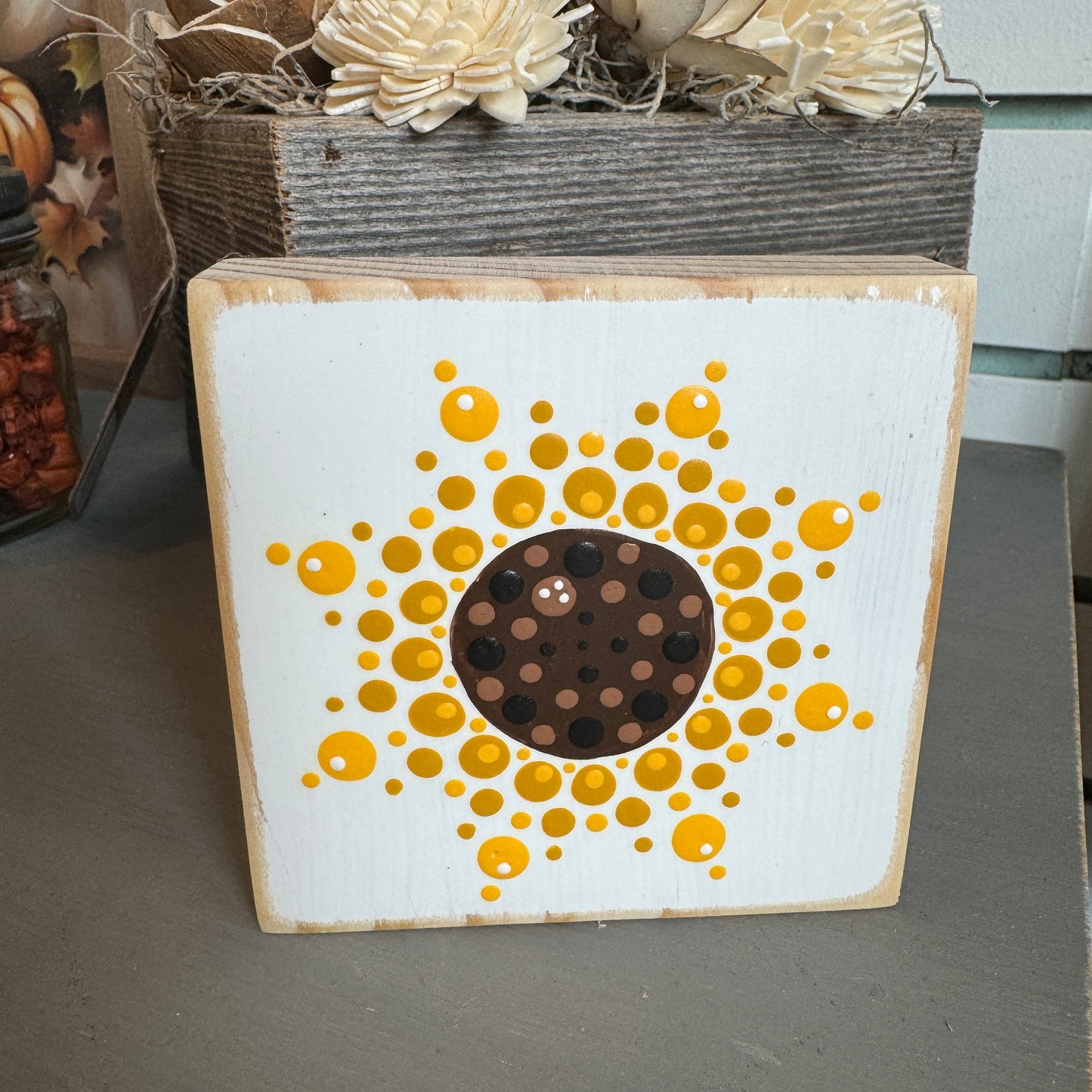 Yellow Sunflower Mandala Mini Wood Sign