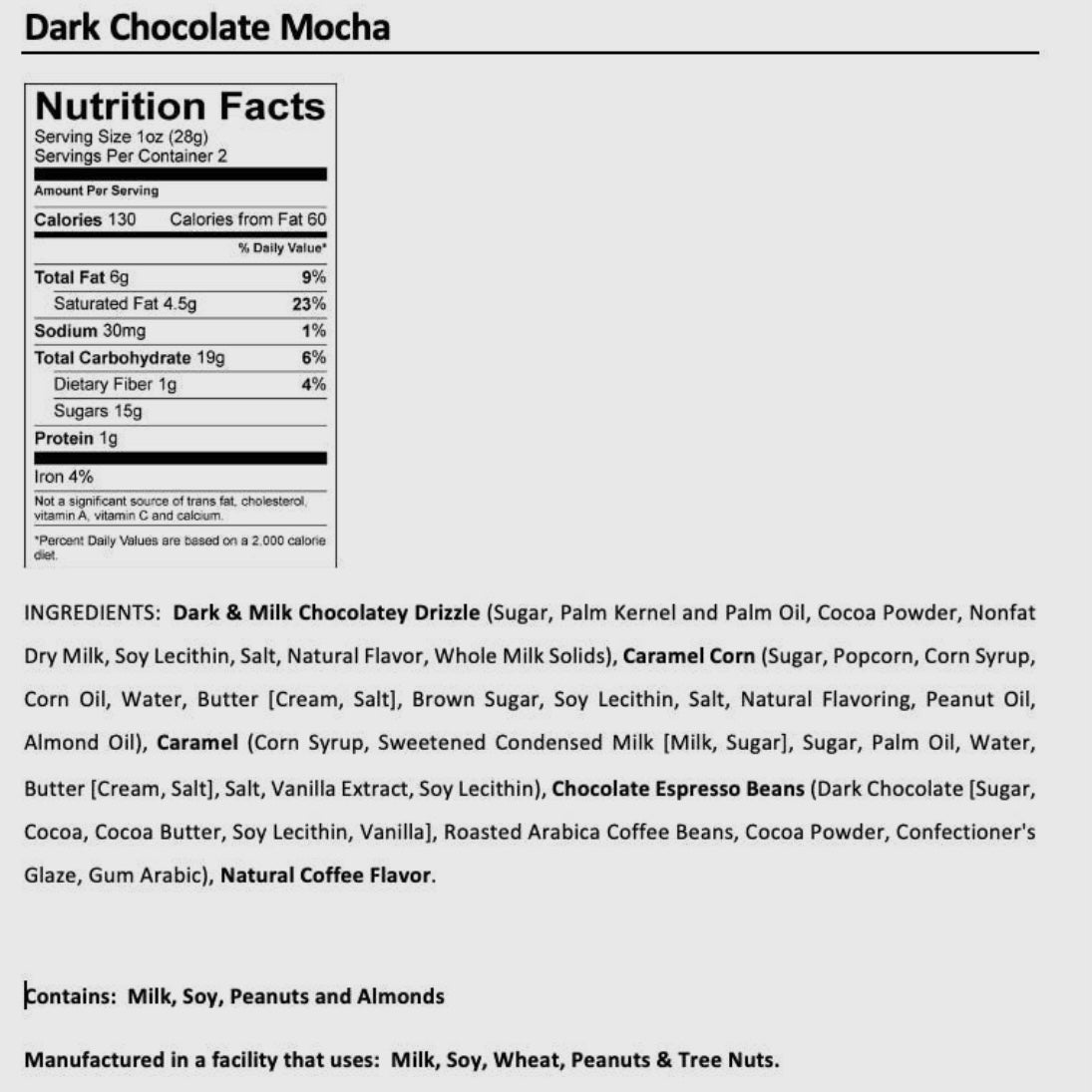 Funky Chunky Chocolate Popcorn - Dark Chocolate Mocha 5oz Bag