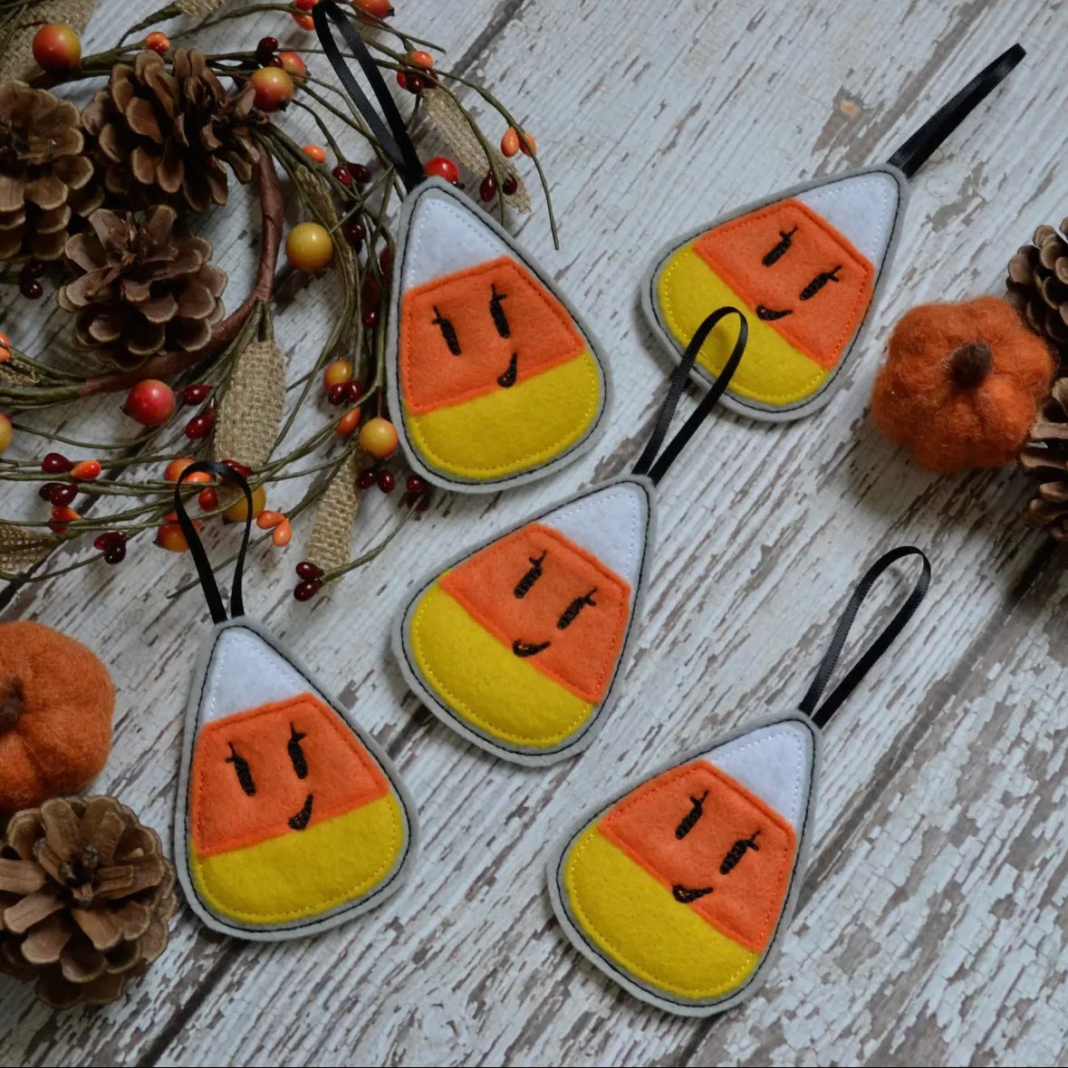 Embroidered Felt Ornament - Candy Corn
