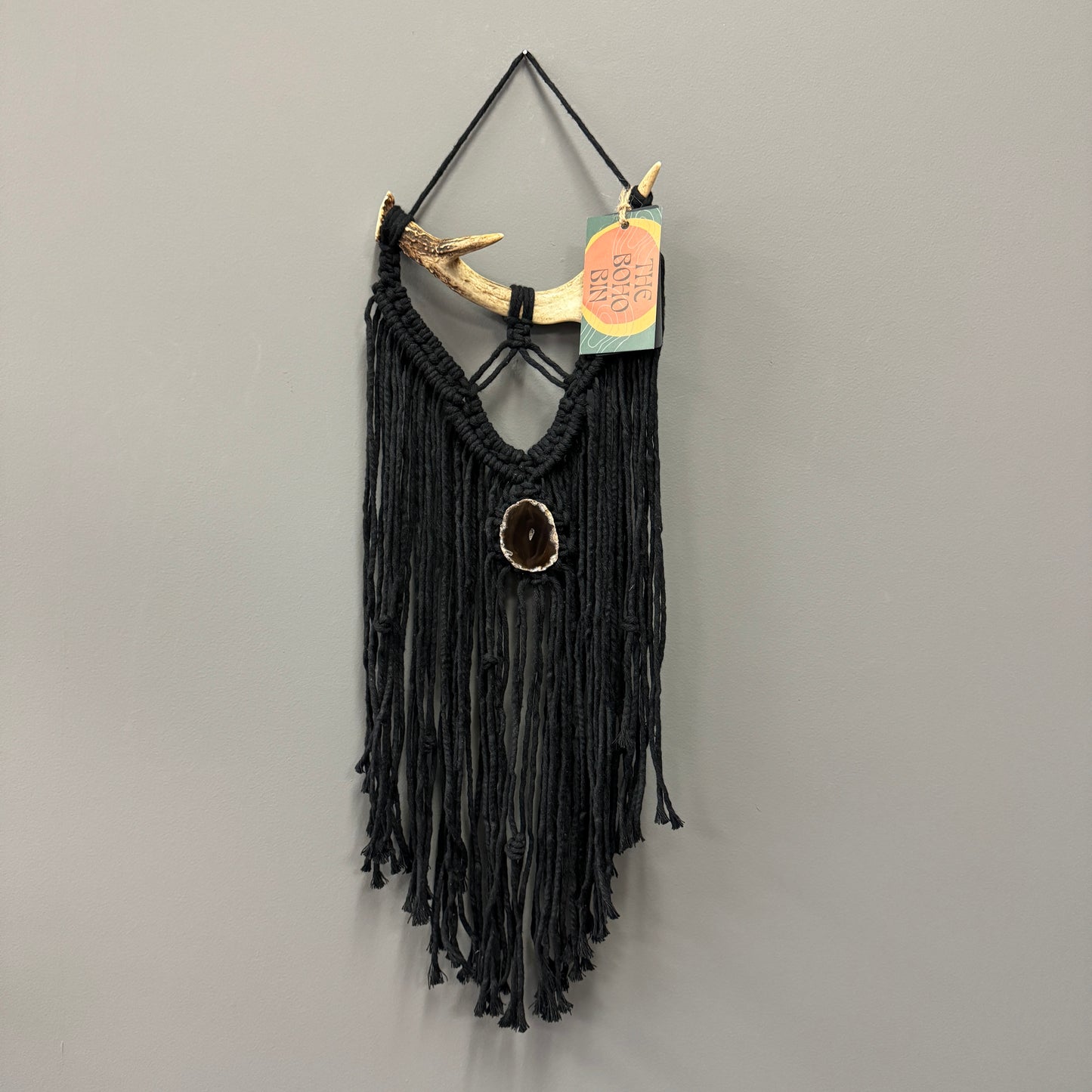 Macrame Wall Hanging - Black with Antler