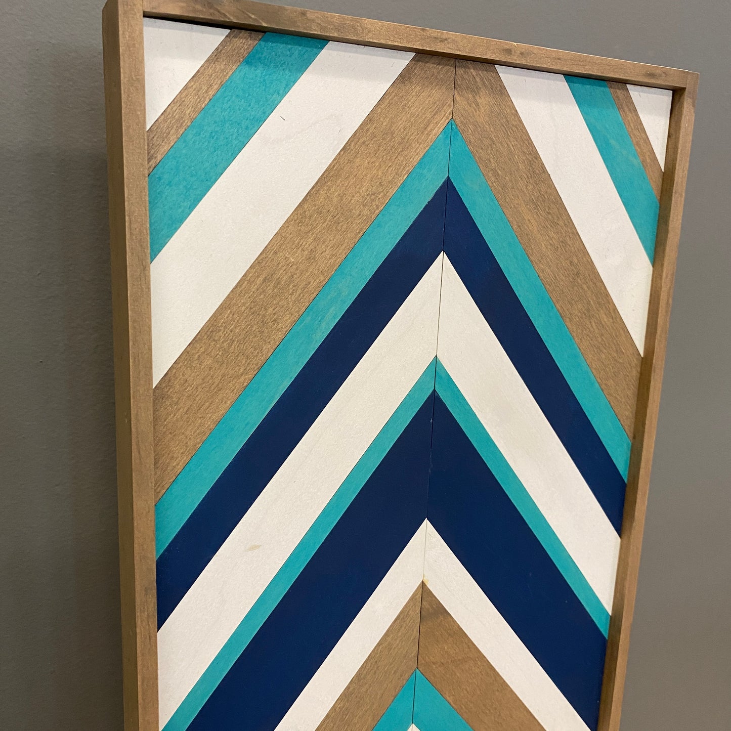 Wood Sign - Teal and Navy Blue Chevron Quilt