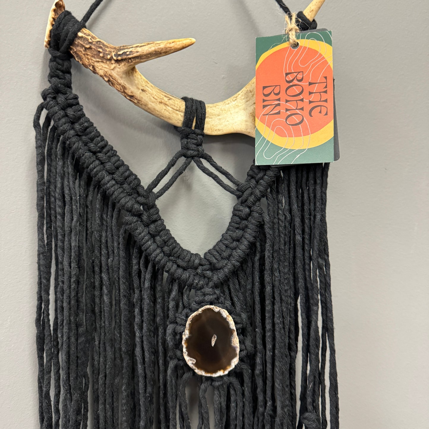 Macrame Wall Hanging - Black with Antler