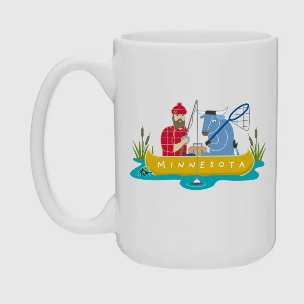 Creative Compass - Ceramic Coffee Mug - Paul Bunyan and Babe Fishing 15oz