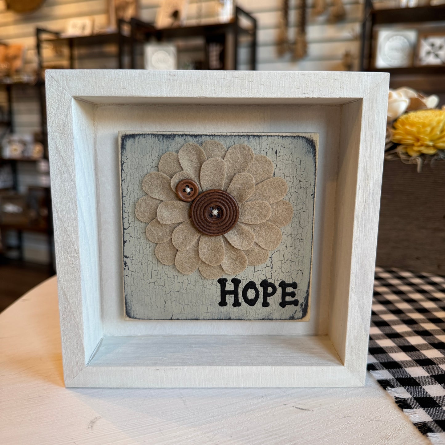 Felt Flower Shadow Box - Beige/Hope