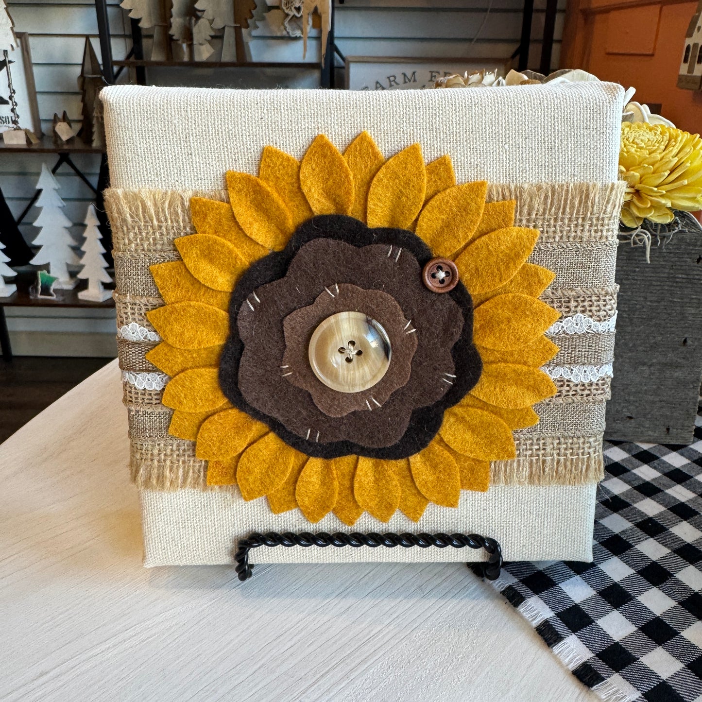 Felt Flower Canvas Square - Yellow Sunflower