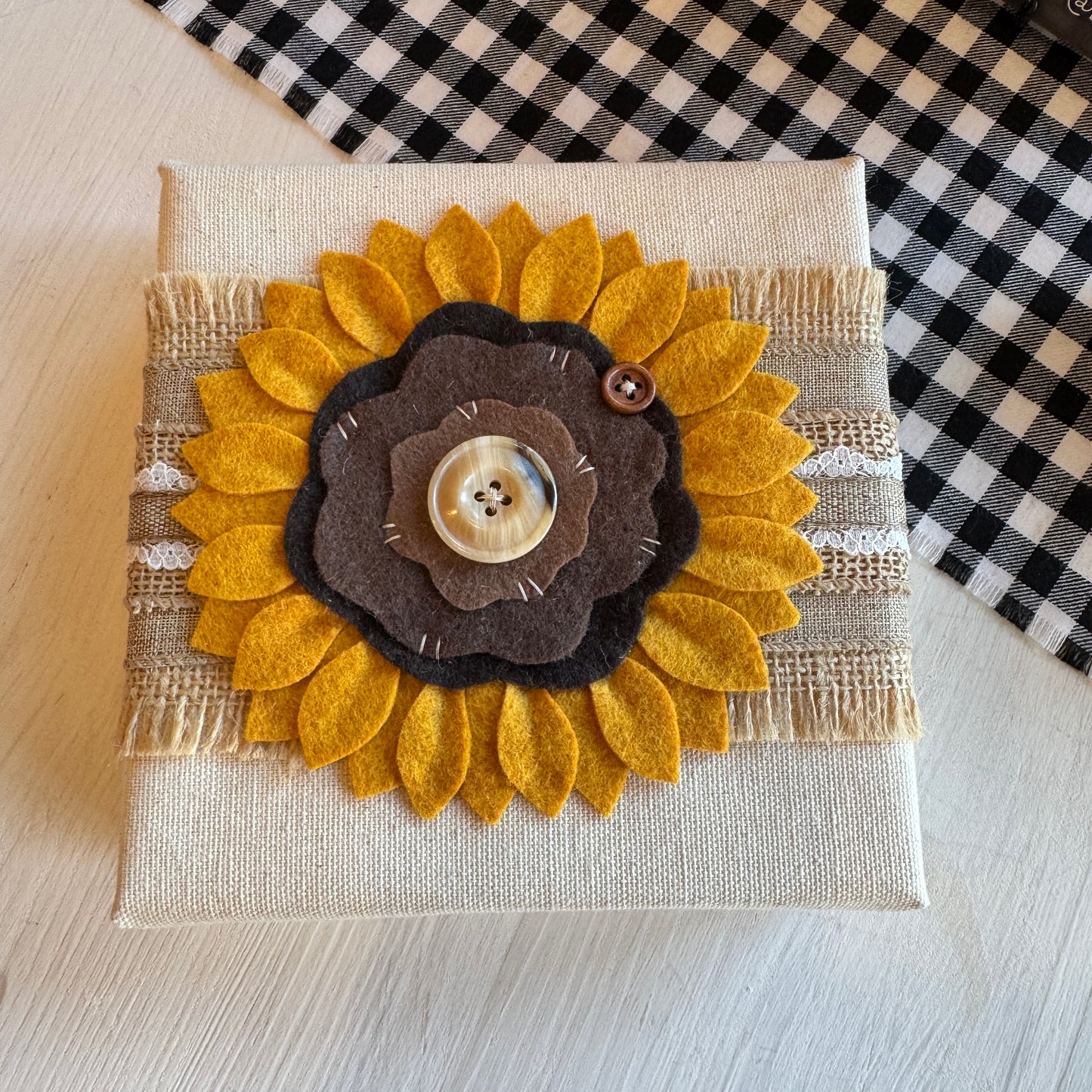 Felt Flower Canvas Square - Yellow Sunflower