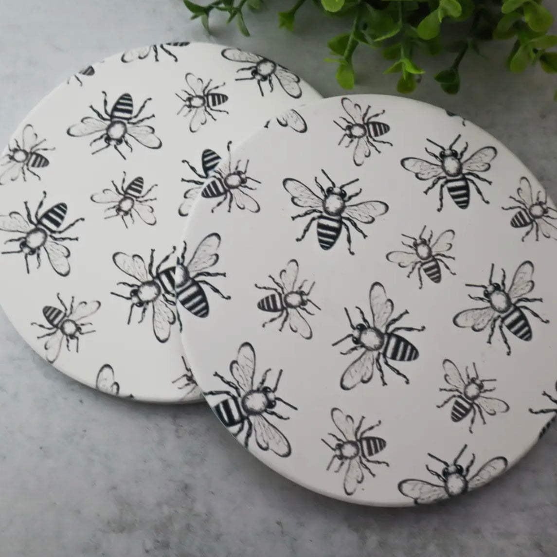 Becky Bug Designs - Ceramic Coaster with Cork Bottom - Bees