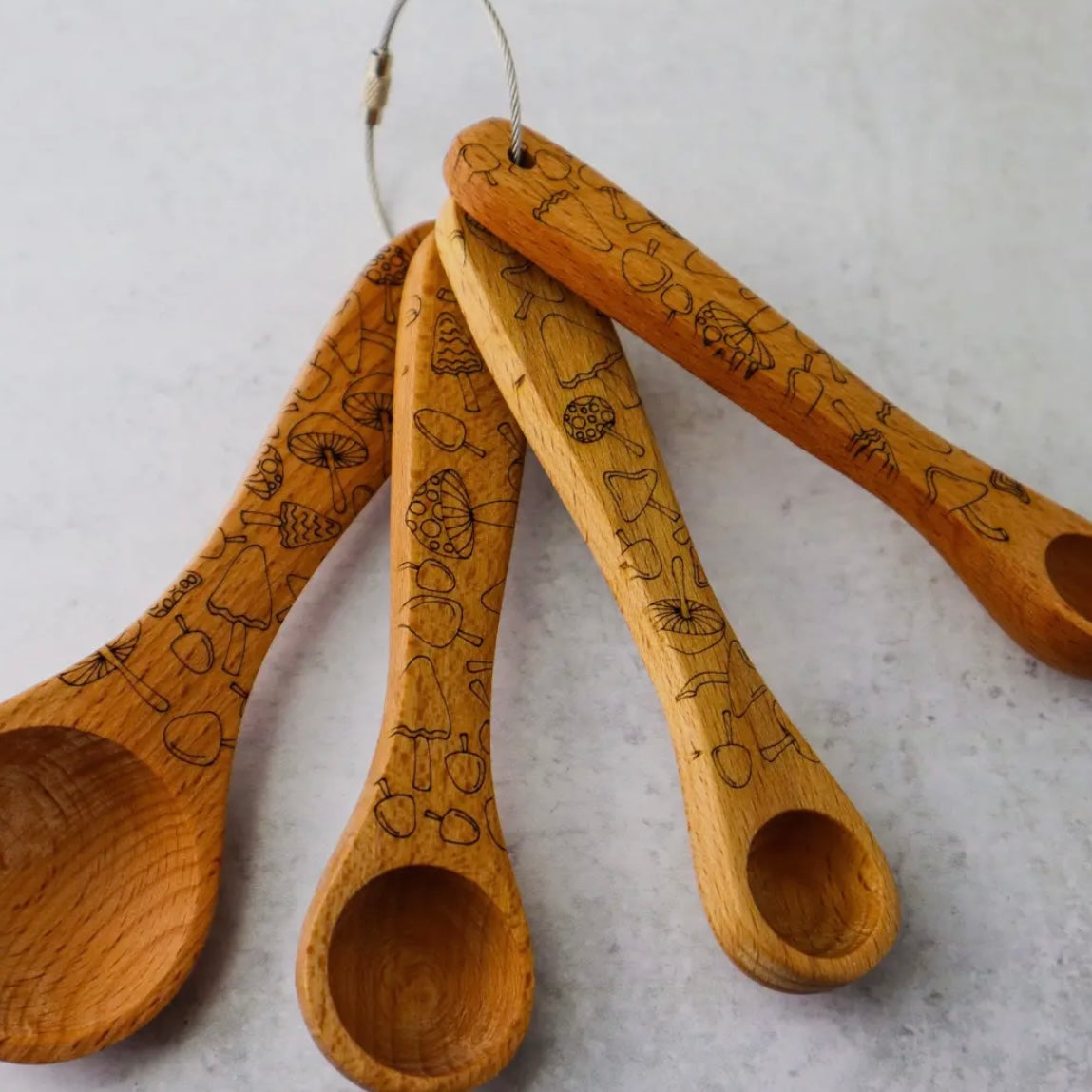 Becky Bug Designs - Wood Measuring Spoon Set - Mushrooms