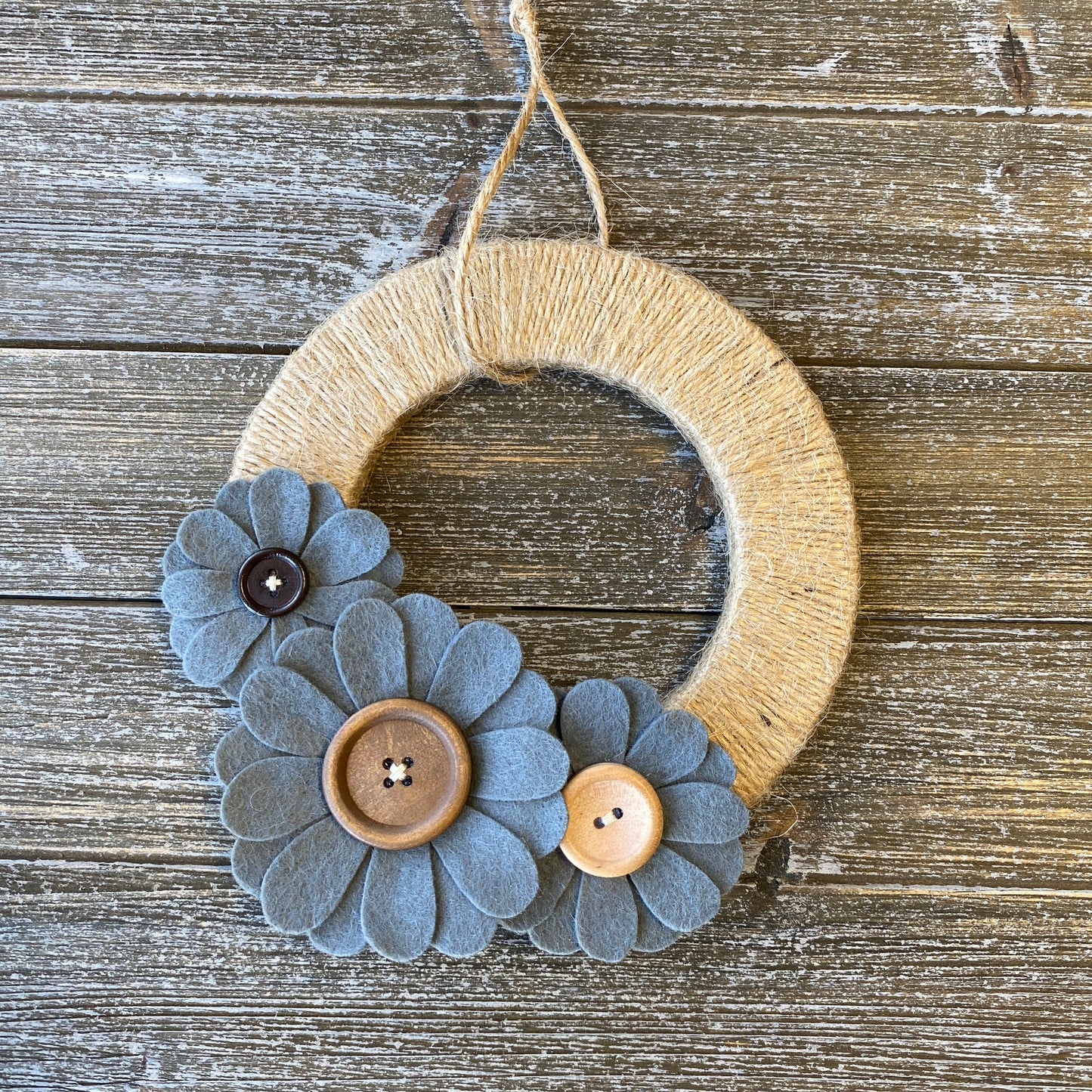 Mini Blue Felt Flower Wreath