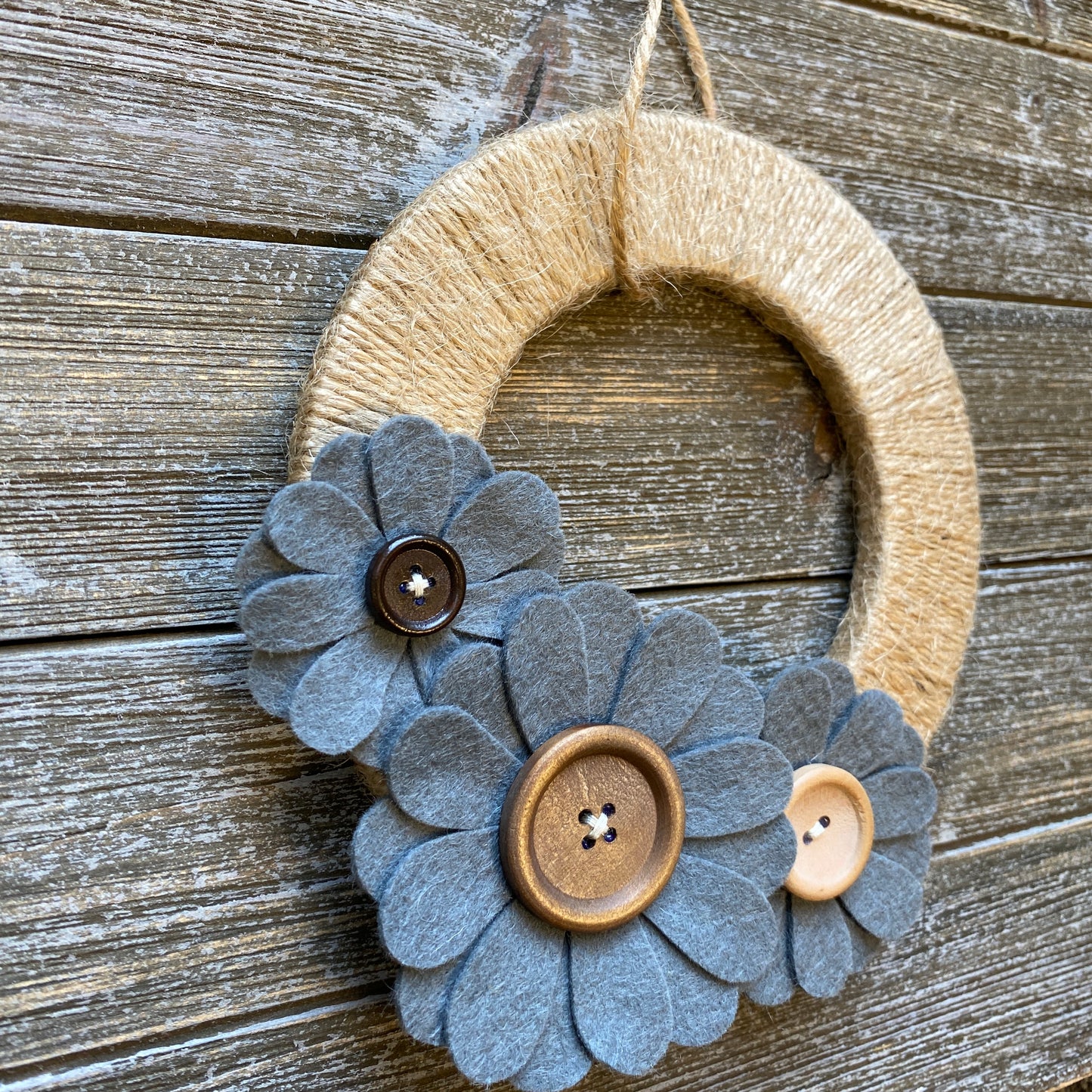 Mini Blue Felt Flower Wreath