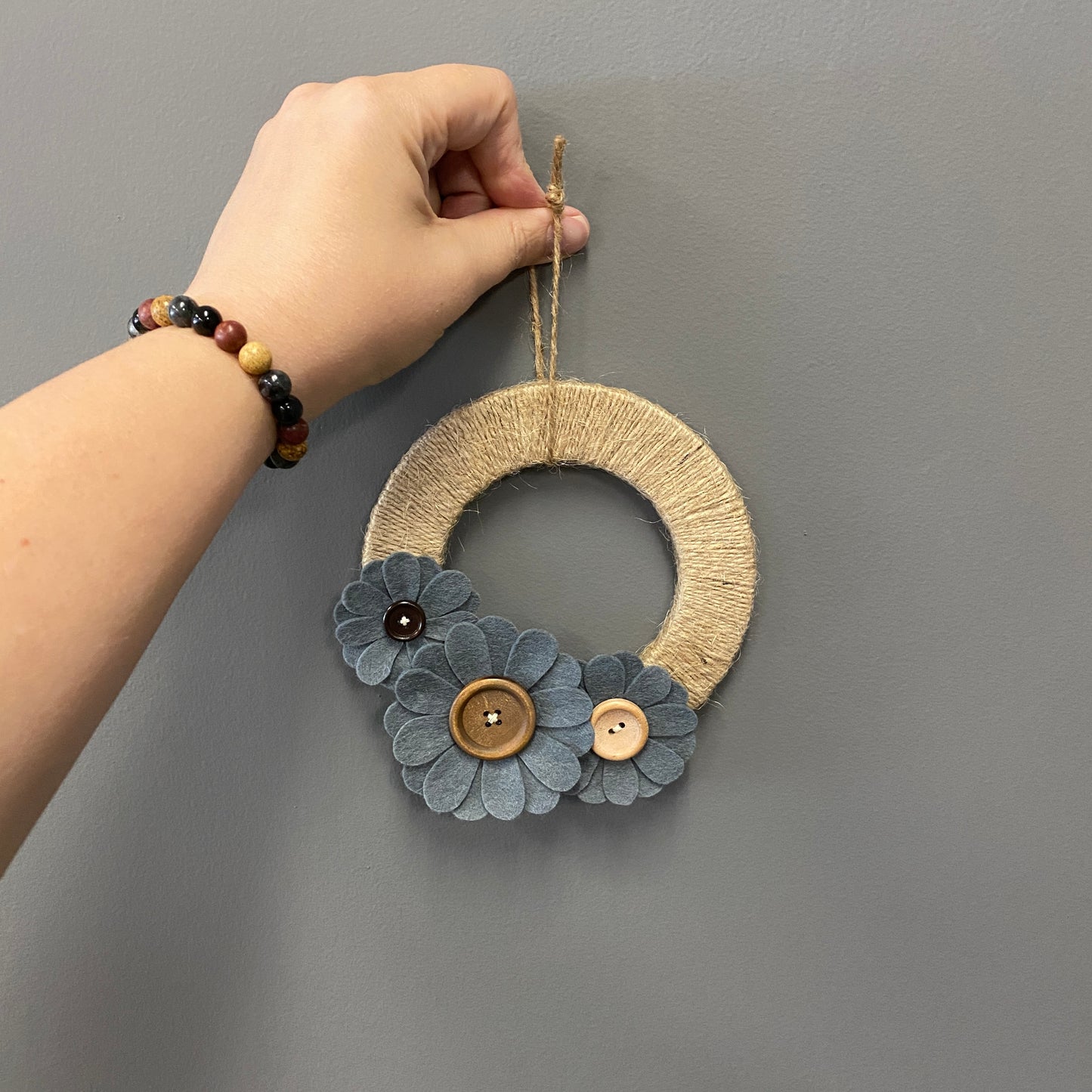 Mini Blue Felt Flower Wreath
