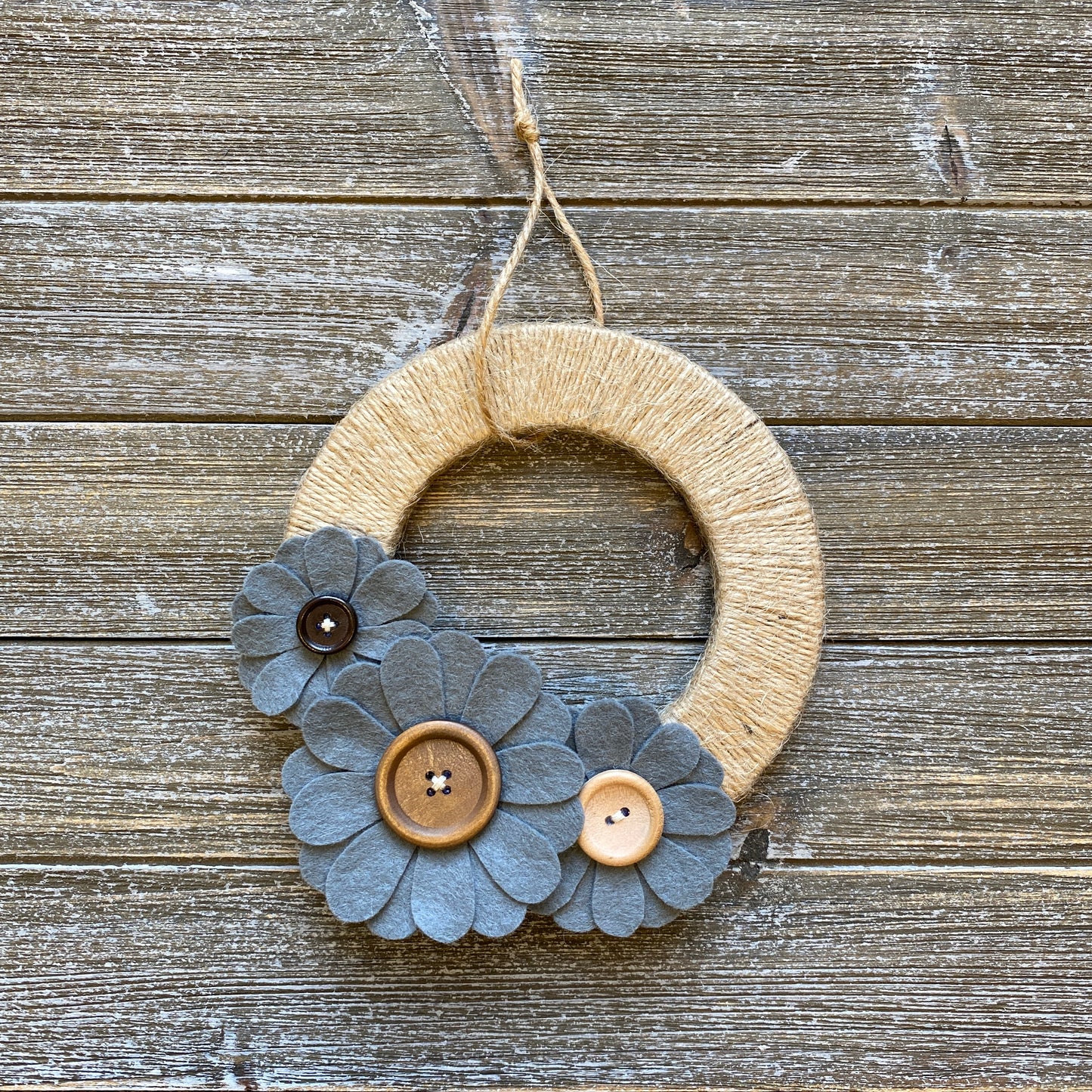Mini Blue Felt Flower Wreath