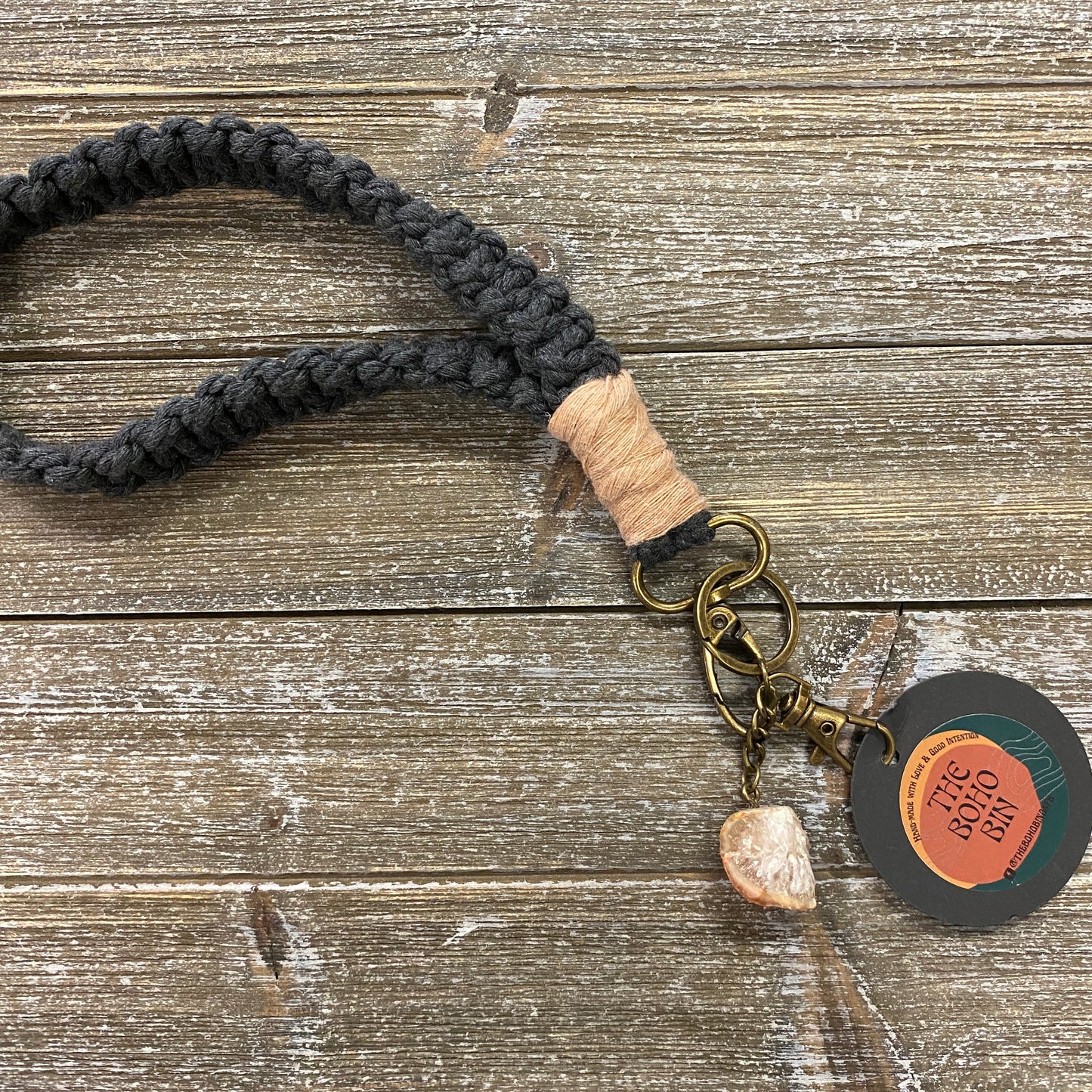 Macrame Wristlet Keychain with Agate