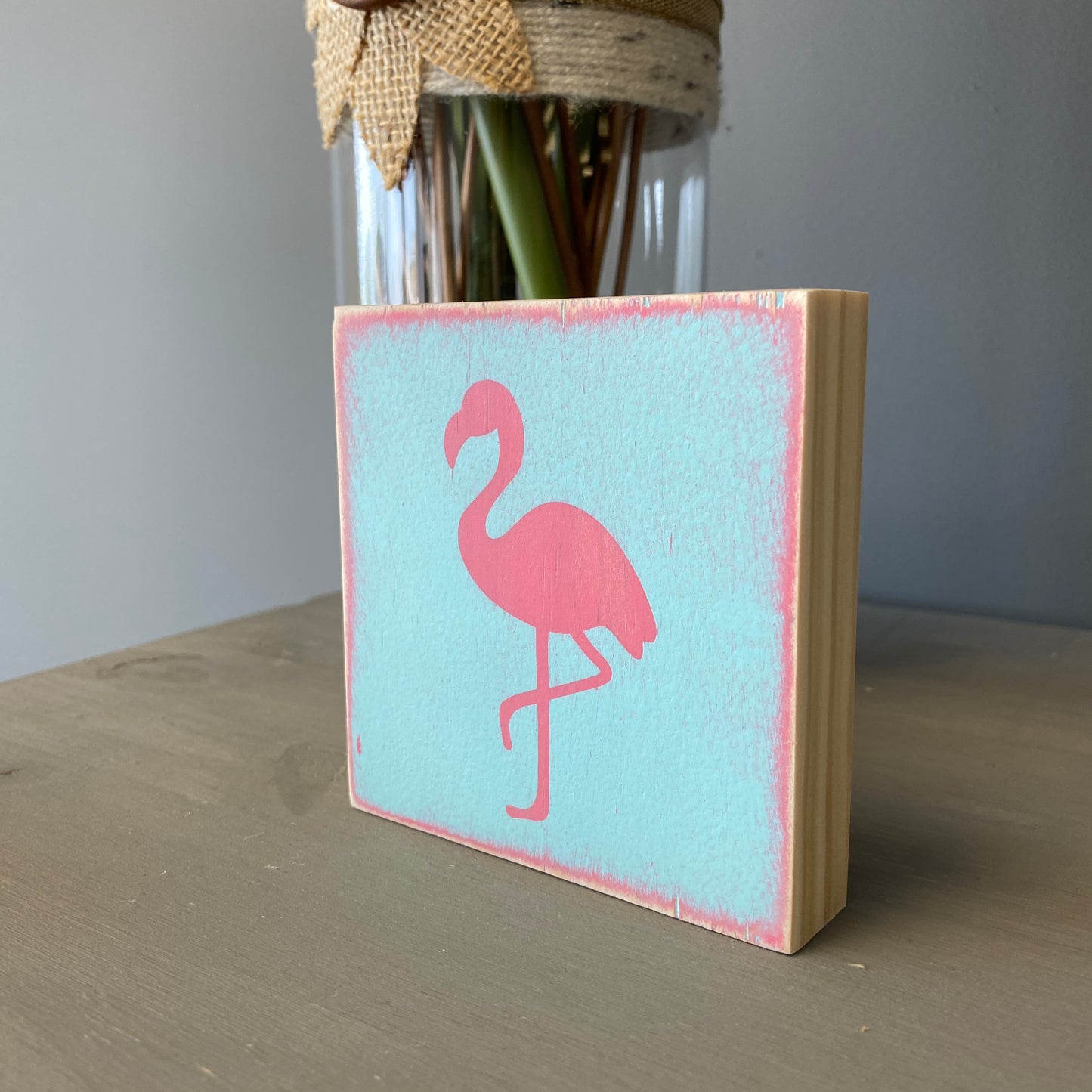 Summer Tiered Tray Decor - Pink Flamingo Shelf Sitter