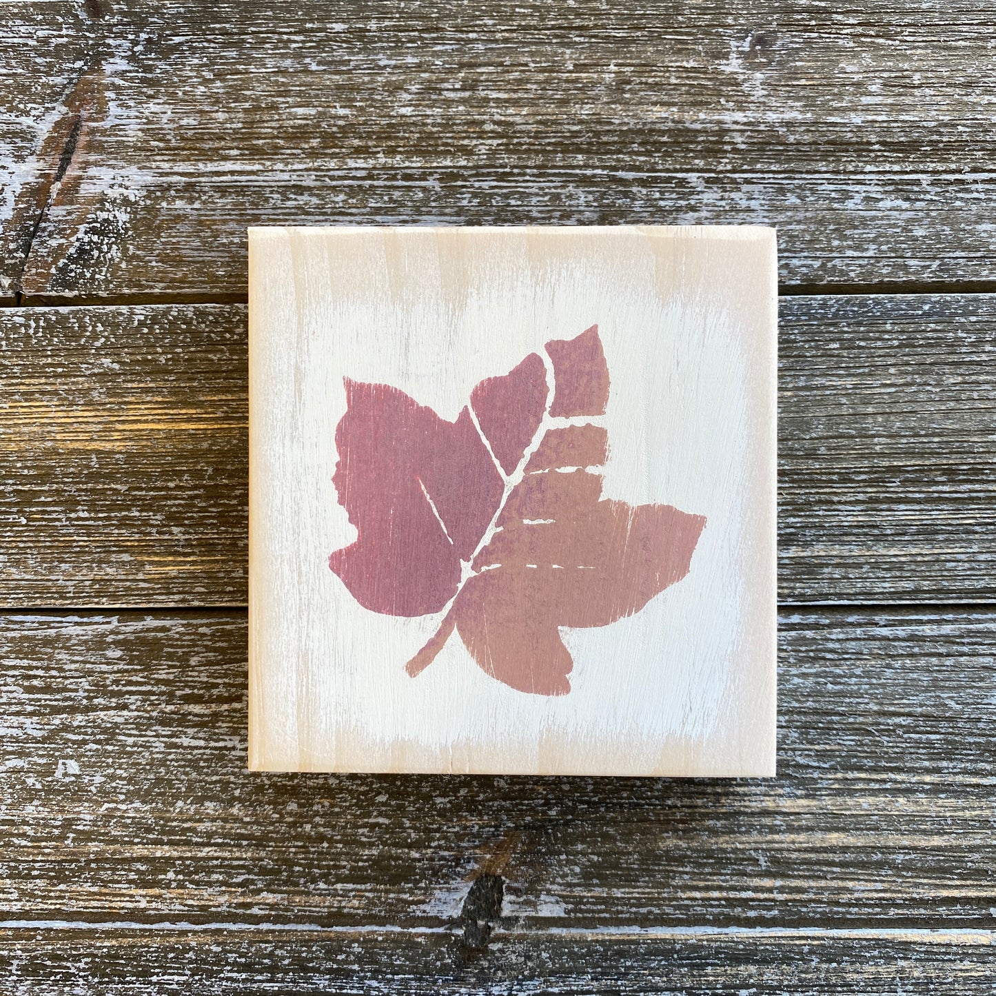 Fall Leaf Decoration - Mini Wood Sign with Red Fall Leaf