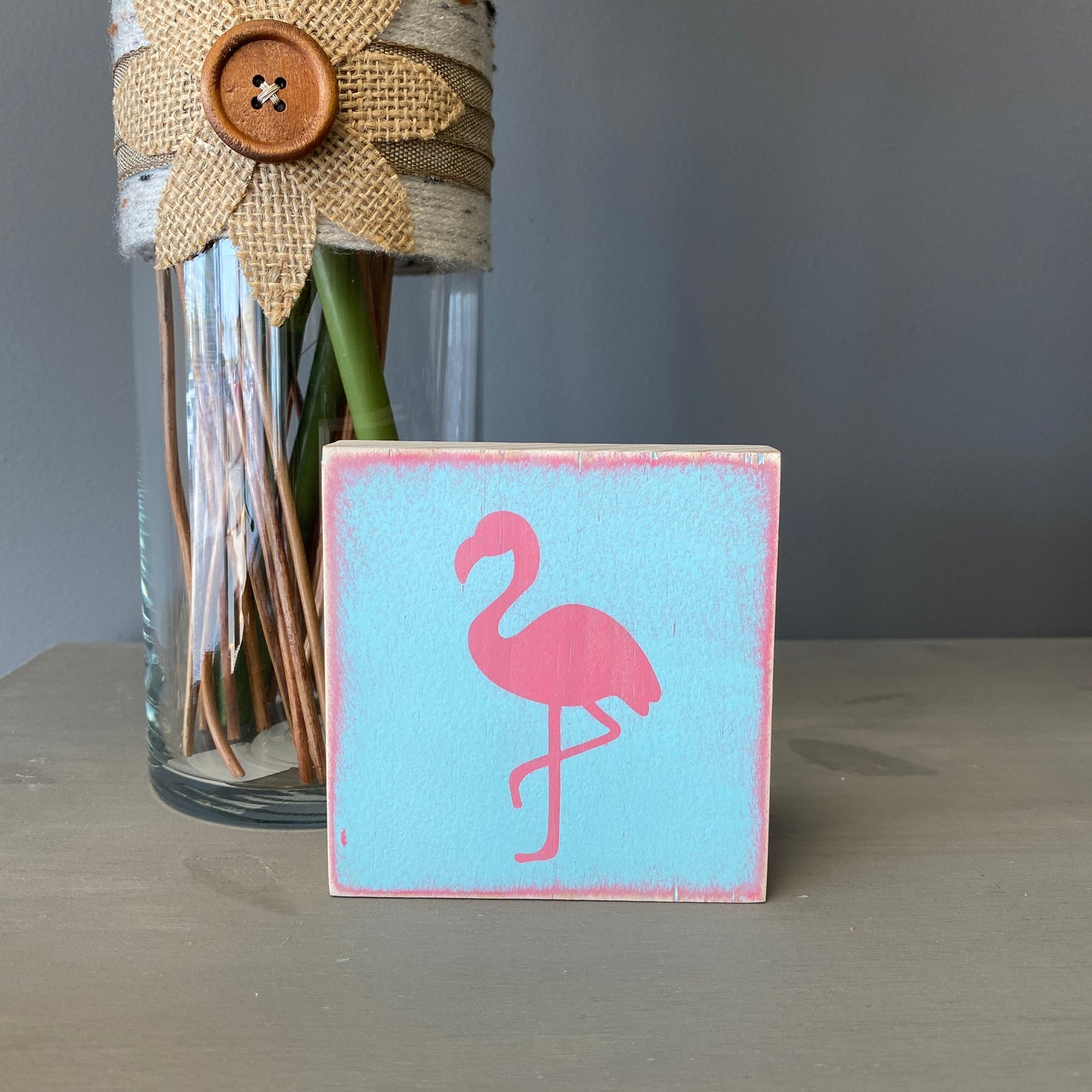 Summer Tiered Tray Decor - Pink Flamingo Shelf Sitter