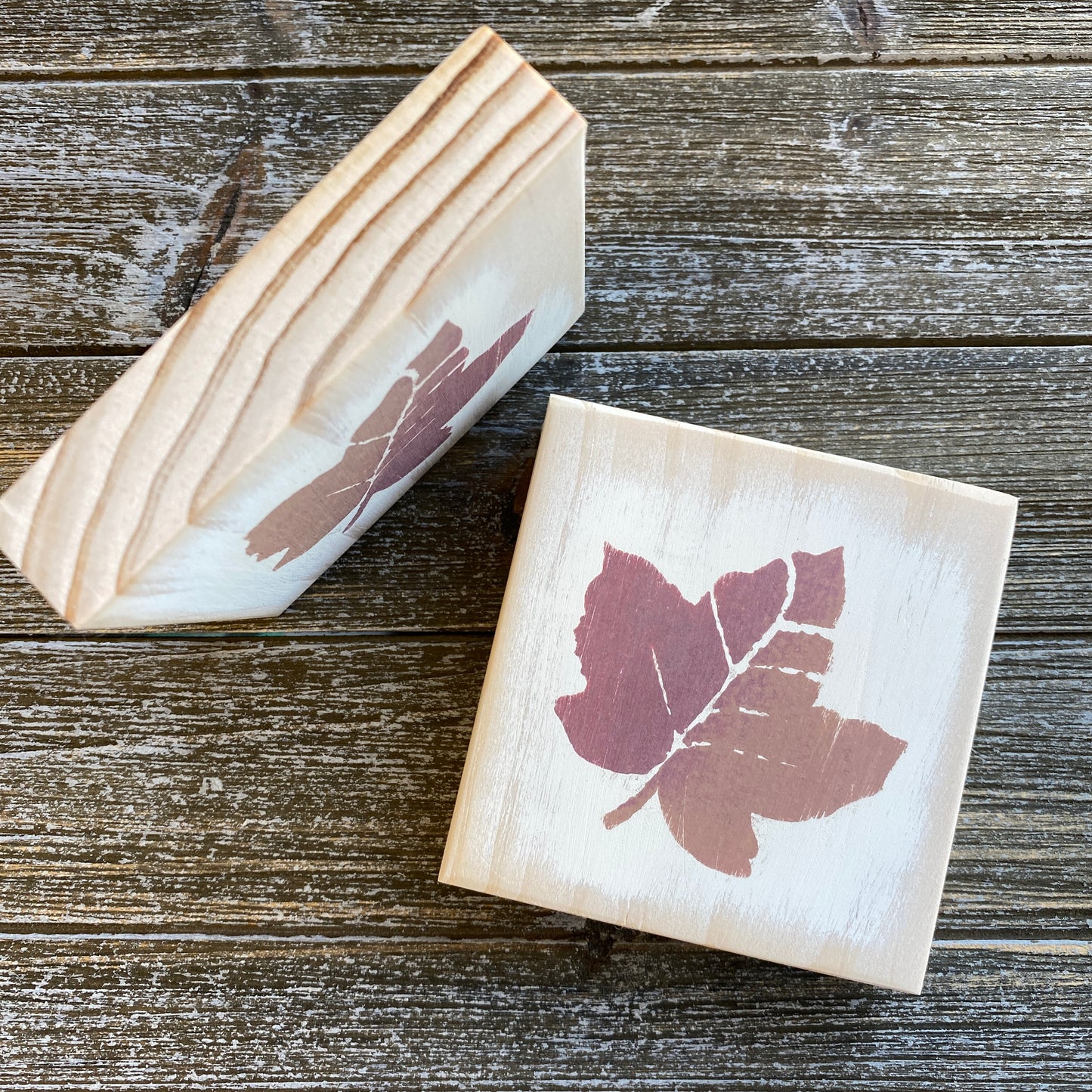 Fall Leaf Decoration - Mini Wood Sign with Red Fall Leaf