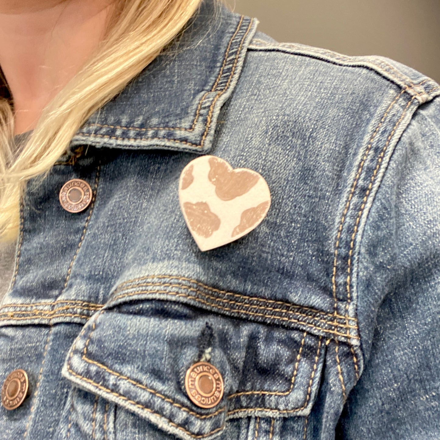 Cow Print Heart Pin