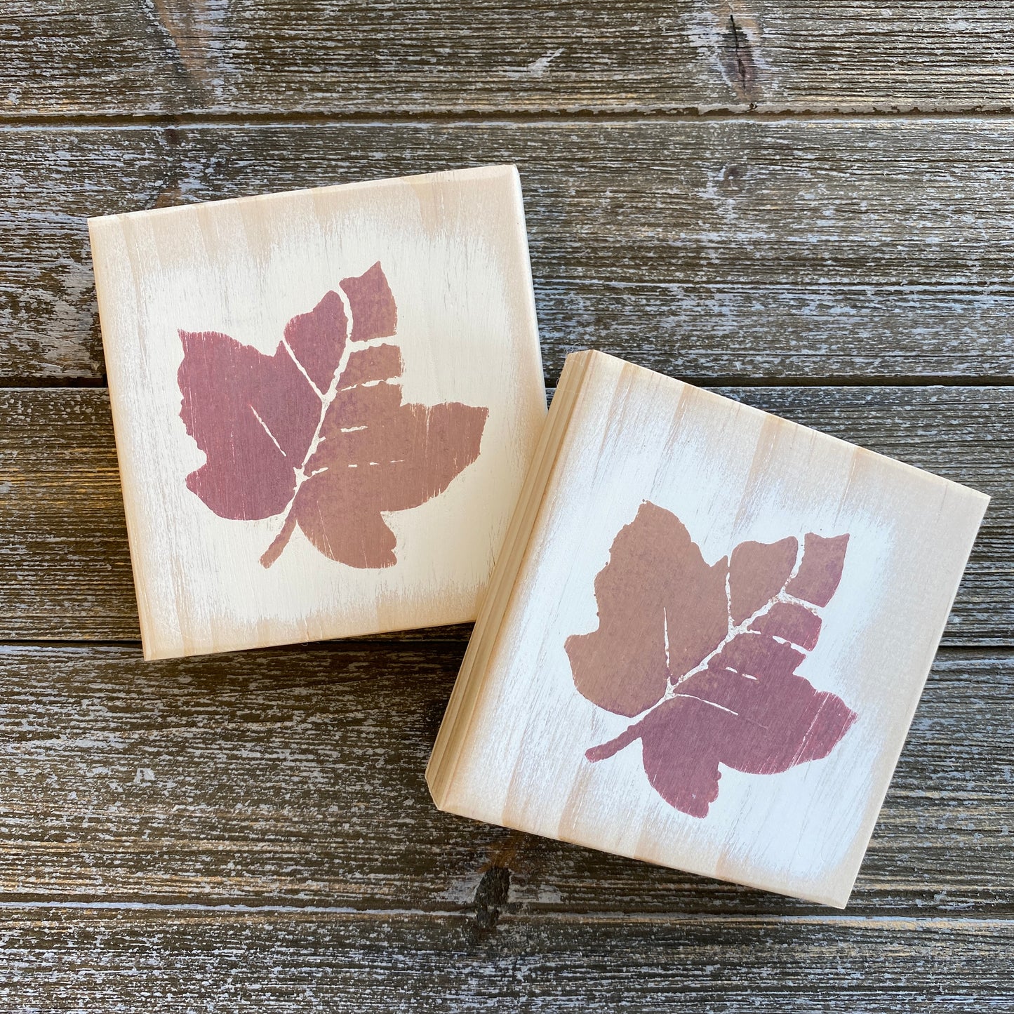 Fall Leaf Decoration - Mini Wood Sign with Red Fall Leaf