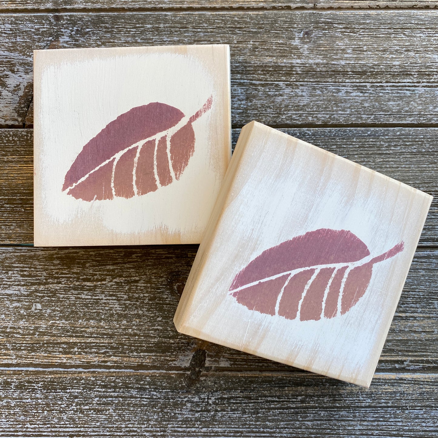 Fall Leaf Decoration - Mini Wood Sign with Red Fall Rustic Leaf