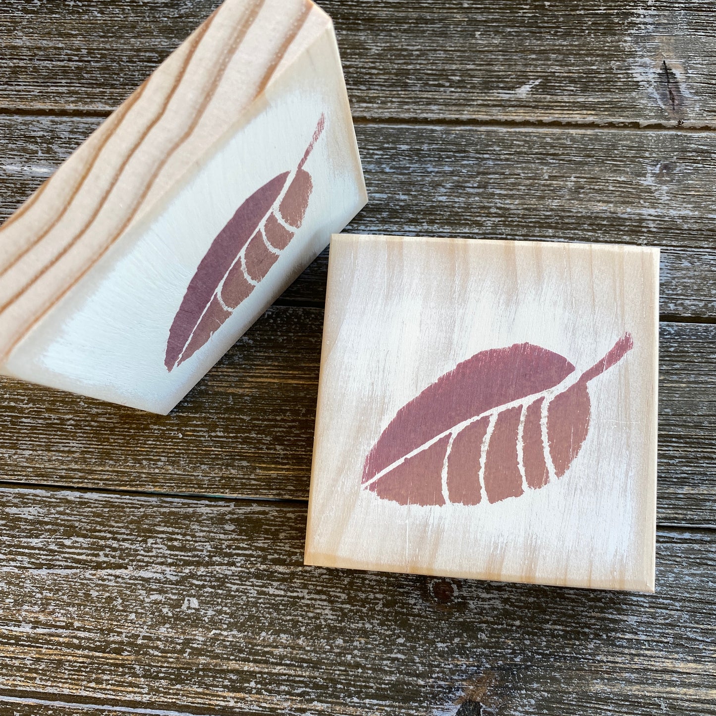 Fall Leaf Decoration - Mini Wood Sign with Red Fall Rustic Leaf