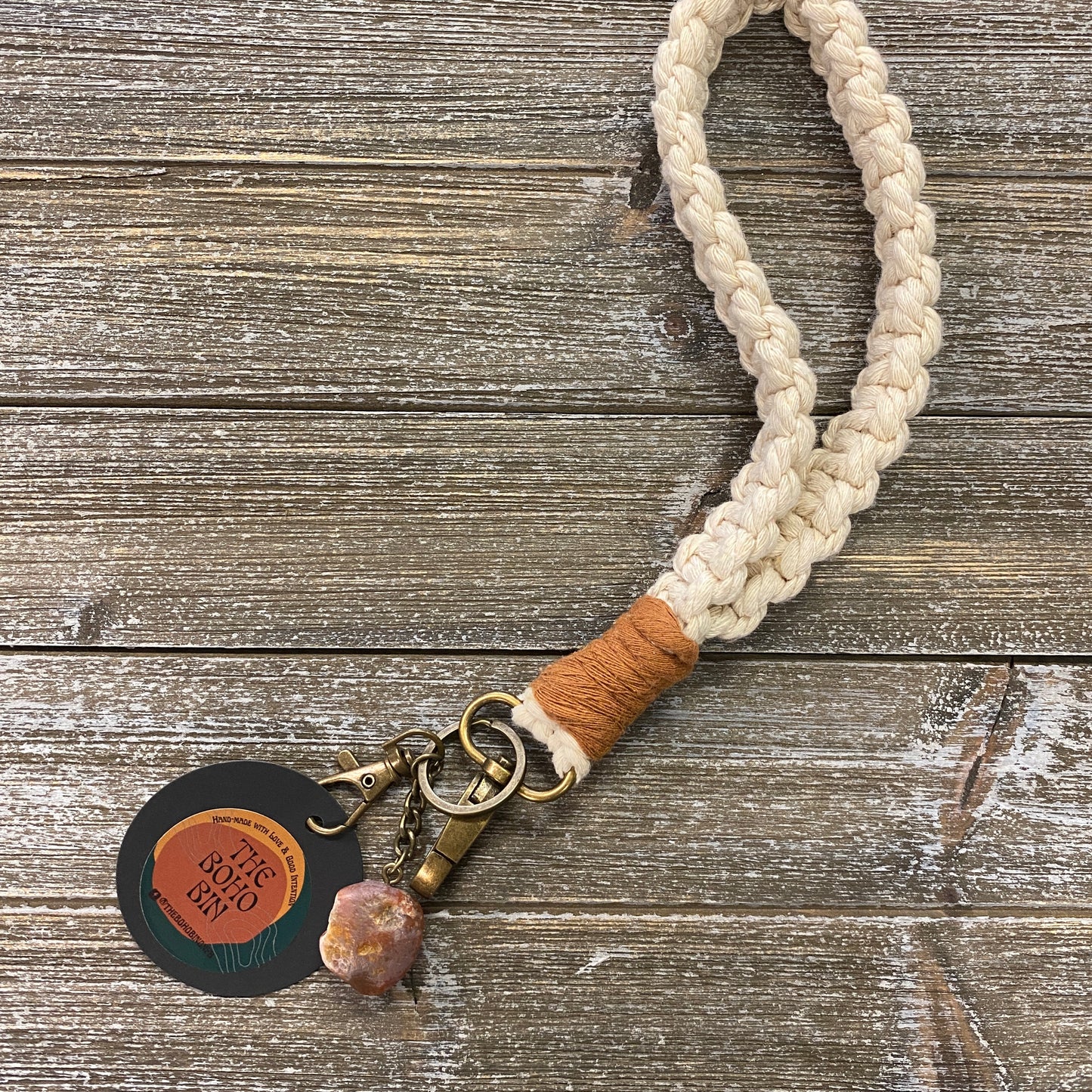 Macrame Wristlet Keychain with Agate