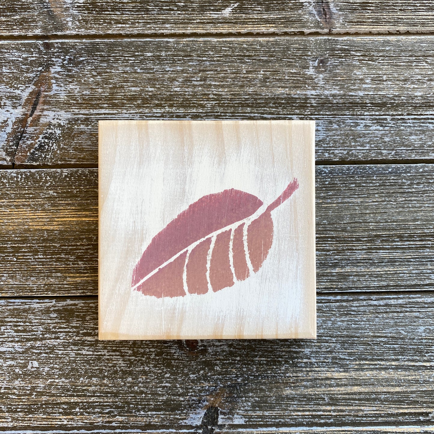 Fall Leaf Decoration - Mini Wood Sign with Red Fall Rustic Leaf