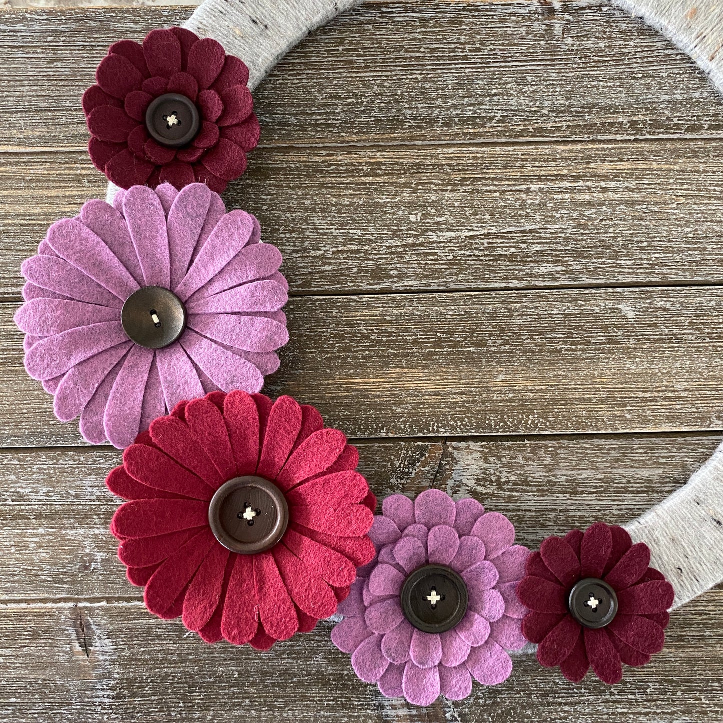 Felt Flower Wreath - Pink and Burgundy