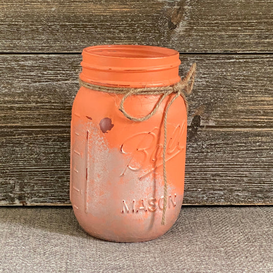 Painted Mason Jars - Coral and Silver