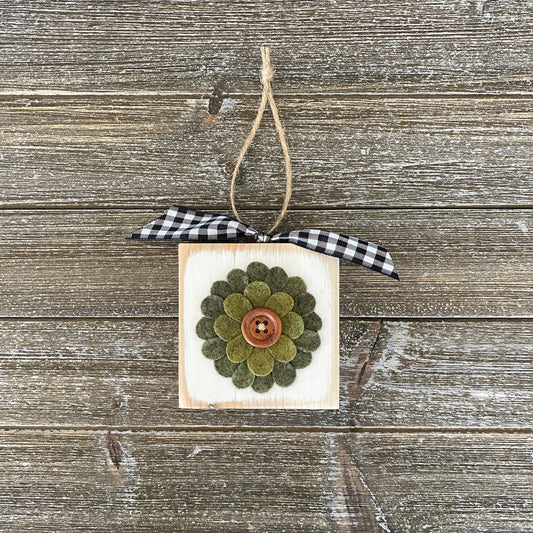 Felt Flower Ornament - White and Olive Green Flower Decor