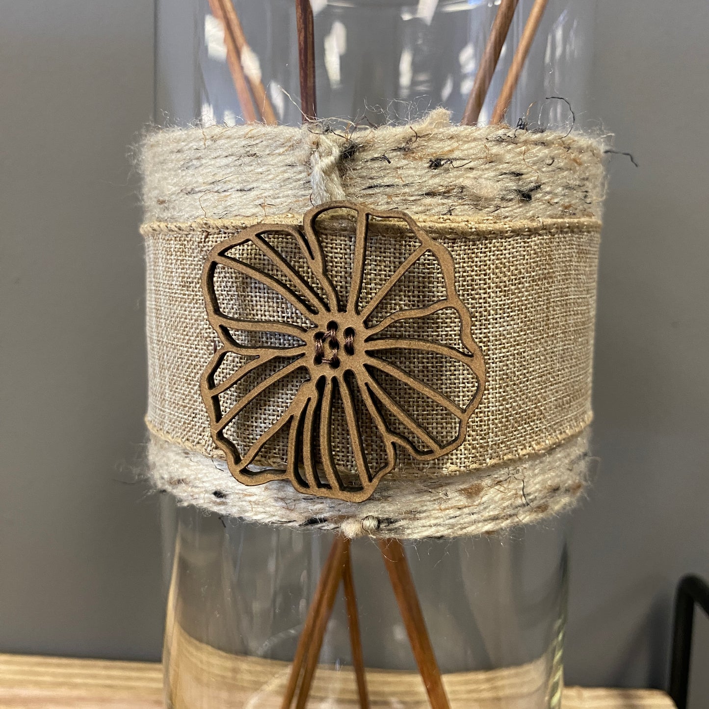 Yarn Wrapped Vase with Tropical Flower
