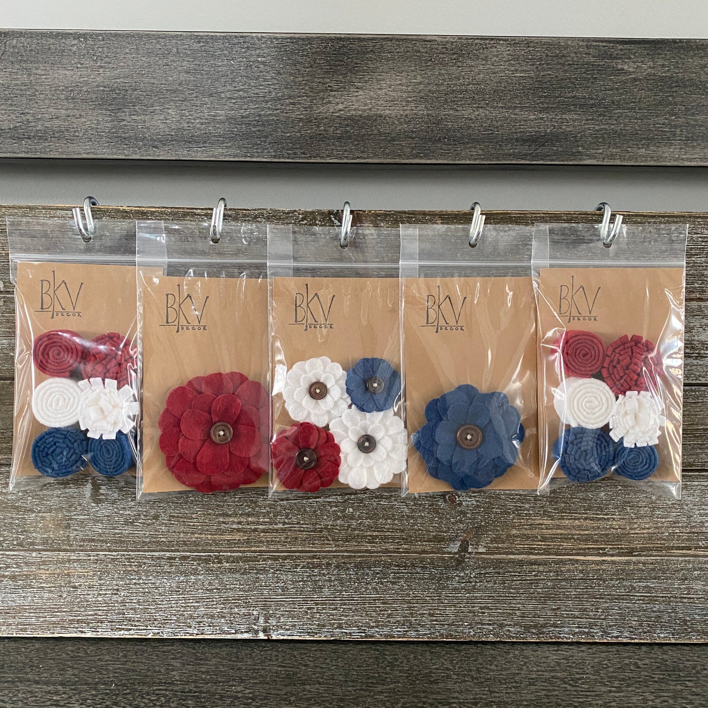 Felt Flower Embellishments for Crafts - Red White and Blue Flowers - Variety Pack