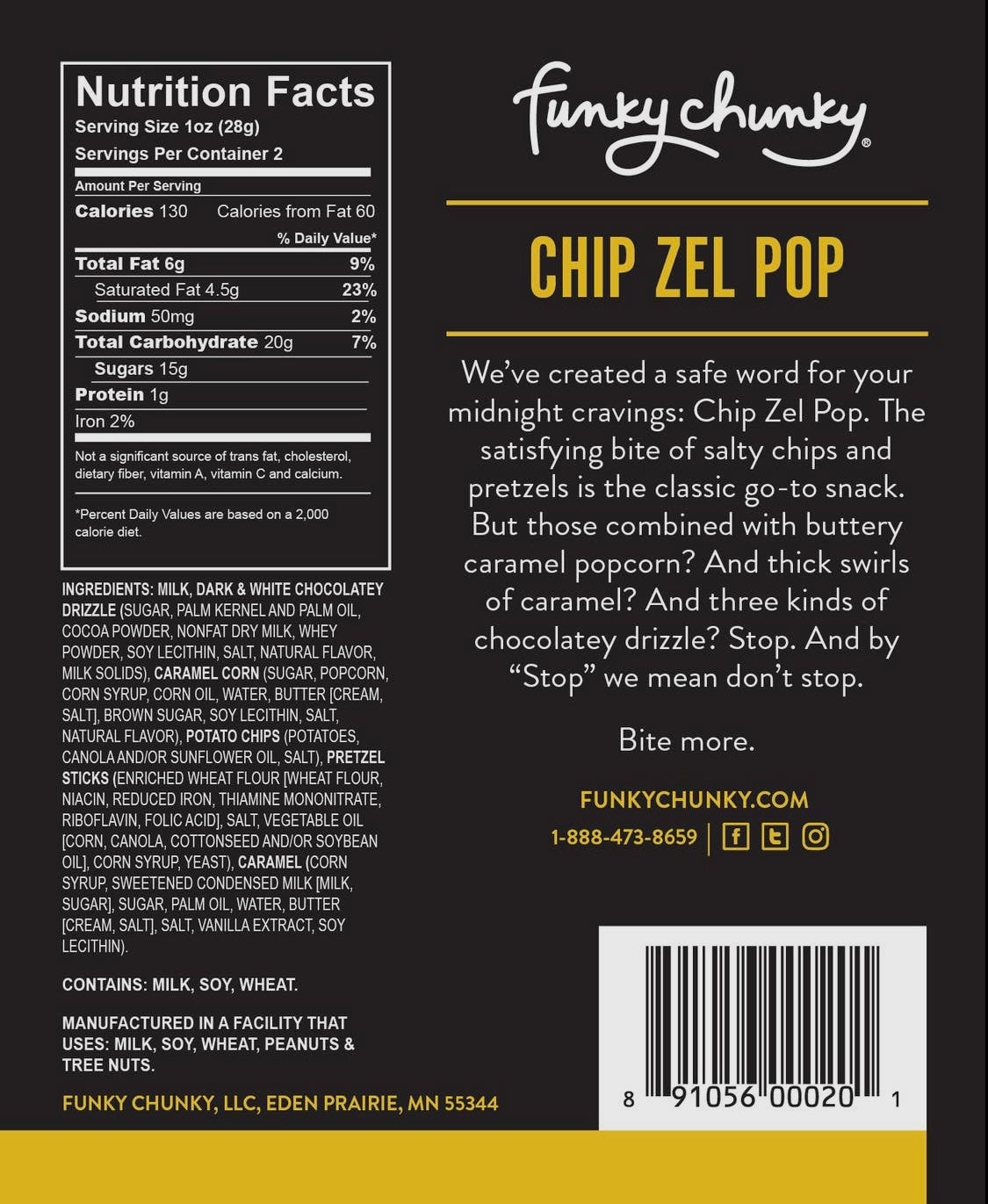 Funky Chunky Chocolate Popcorn - Chip Zel Pop 2oz Bag