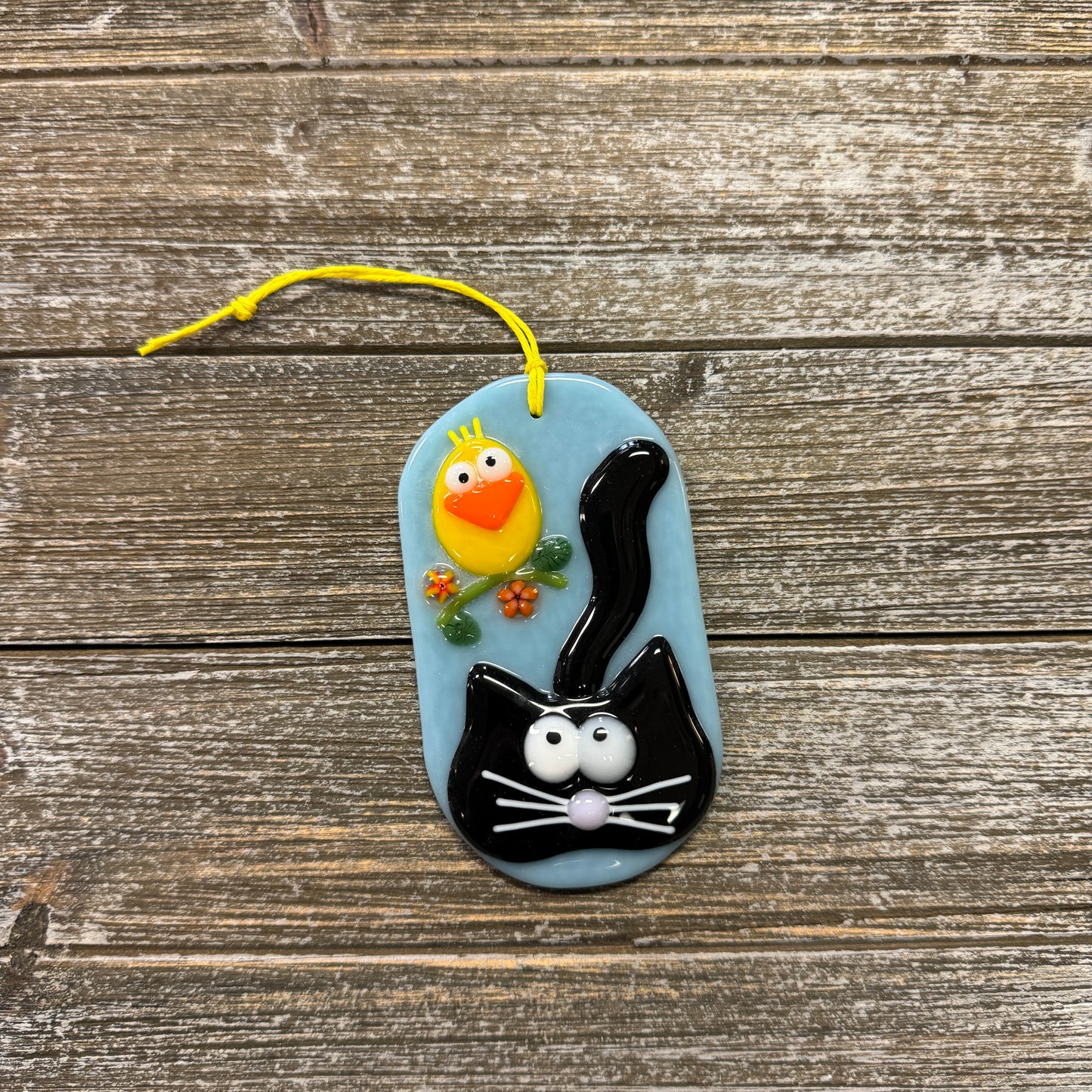 Fused Glass - Cat with Yellow Bird