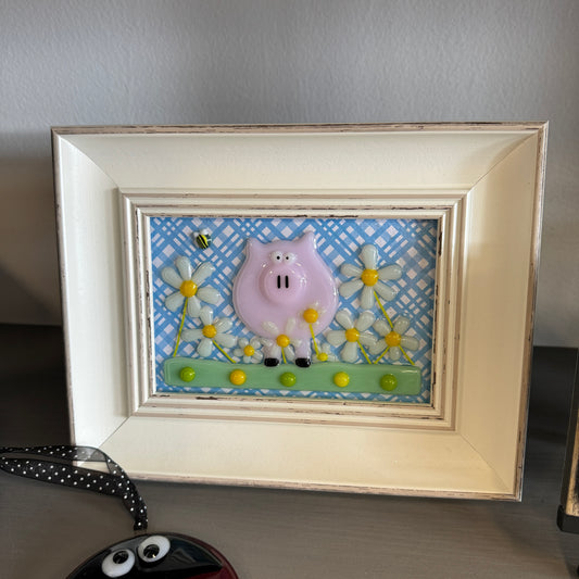 Fused Glass Art - Framed Pig