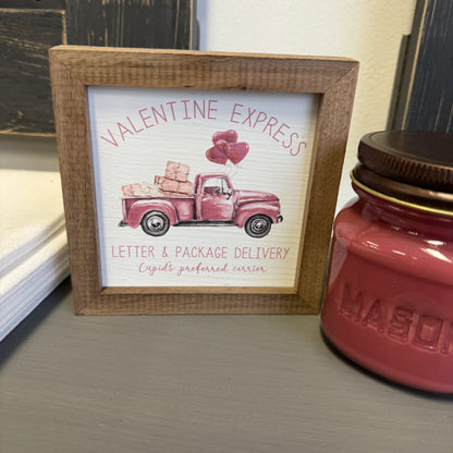 Kendrick Home - Valentine Express Pink Truck Mini Wood Sign