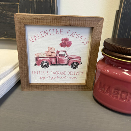 Kendrick Home - Valentine Express Pink Truck Mini Wood Sign
